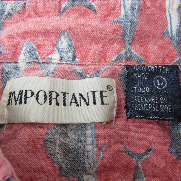 Vintage Importante Fish Design Long Sleeve Button Down Collar Shirt Size L - Picture 9 of 9